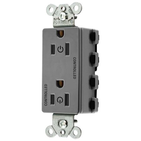HUBBELL WIRING DEVICE-KELLEMS Straight Blade Devices, Receptacles, Style Line Decorator Duplex, SNAPConnect, Controlled, 15A 125V, 2-Pole 3-Wire Grounding, Nylon, Gray SNAP2152C2GY